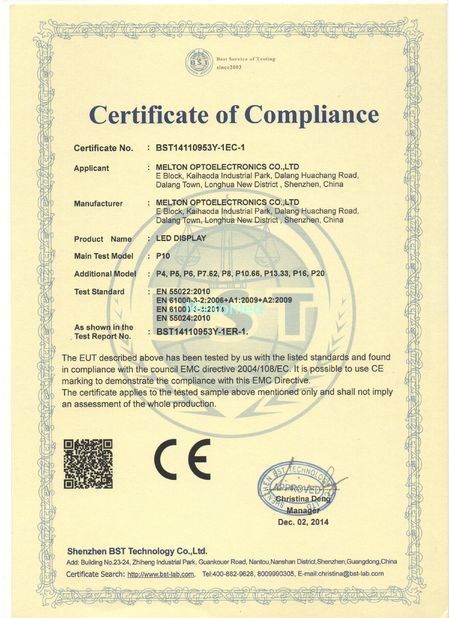 China Melton optoelectronics co., LTD Certificaciones